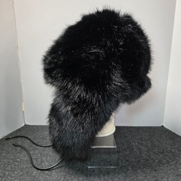 NWT Adrienne Landau Faux Fur Trapper Hat in Black OS - Picture 4 of 12